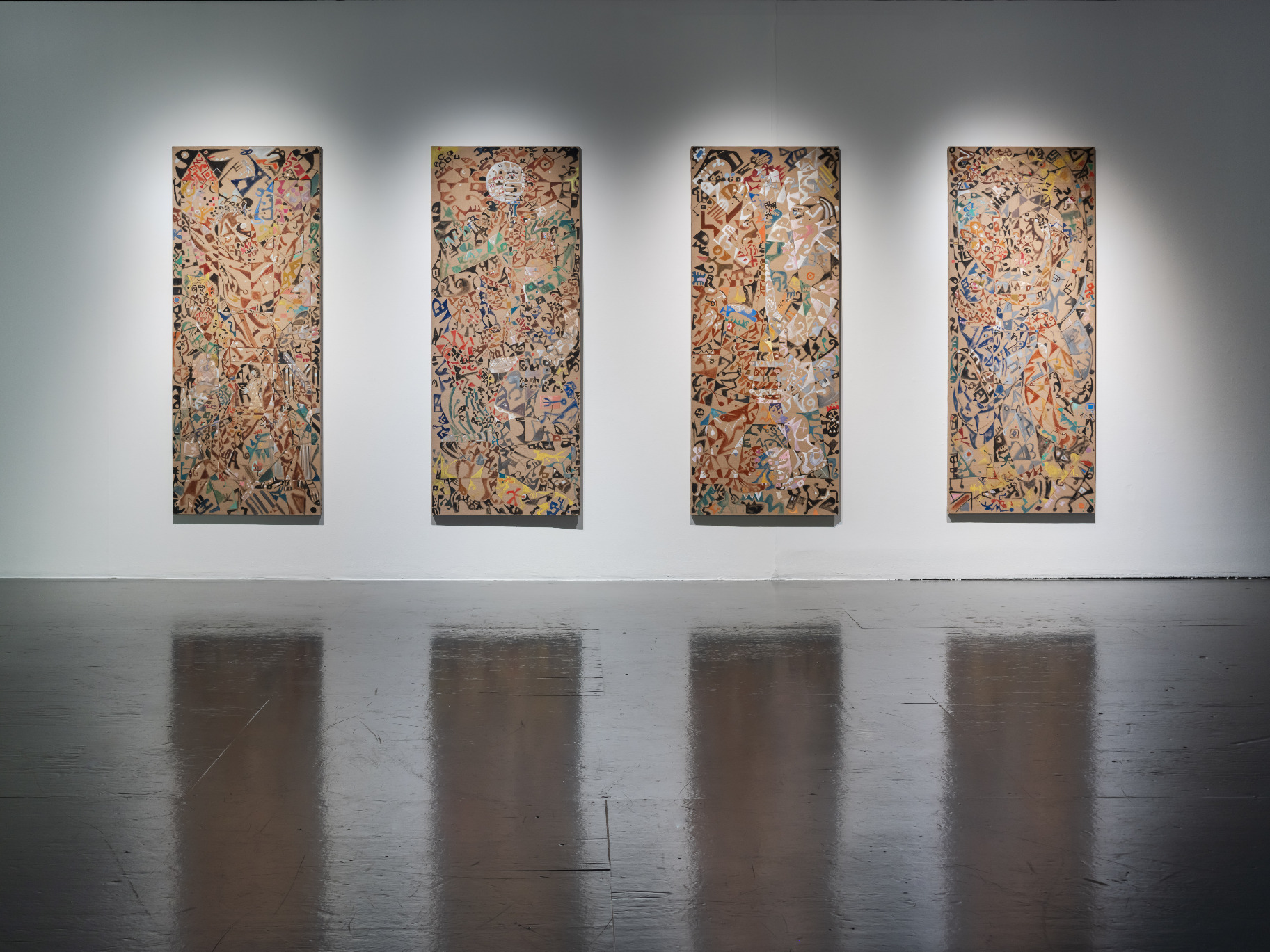 Photo of four paintings by Wonga Mancoba.