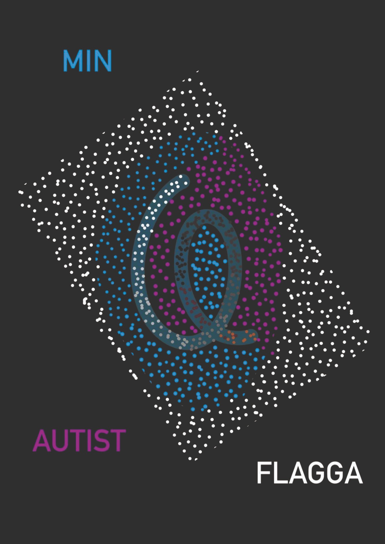 En grafisk bild som föreställer en flagga bestående av pixlar och färger med texten "Min autist flagga"